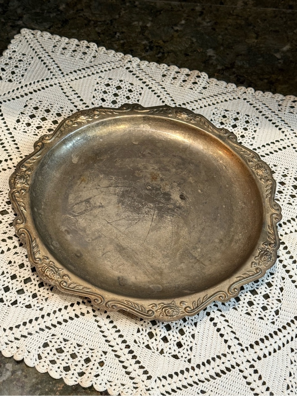 Vintage Decorative Serving Tray - Silver Tone